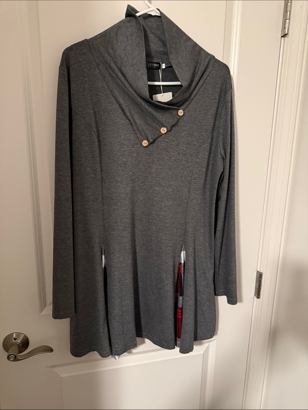Camisa Dark Gray Cowl Neck dress with Button Detail